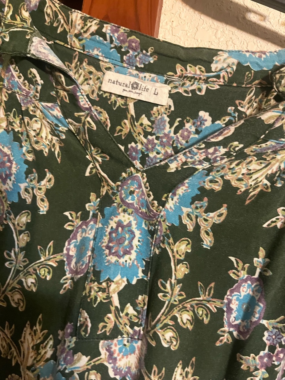 NATURAL LIFE Dark Green Floral Maxi dress with Blue & Cream Accents